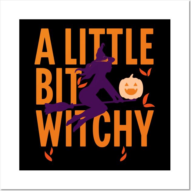 A little bit witchy; Halloween; witch; broom; pumpkin; witchcraft; magic; magical; Autumn; orange; purple; black; trick or treat; party; witch's hat; Wall Art by Be my good time